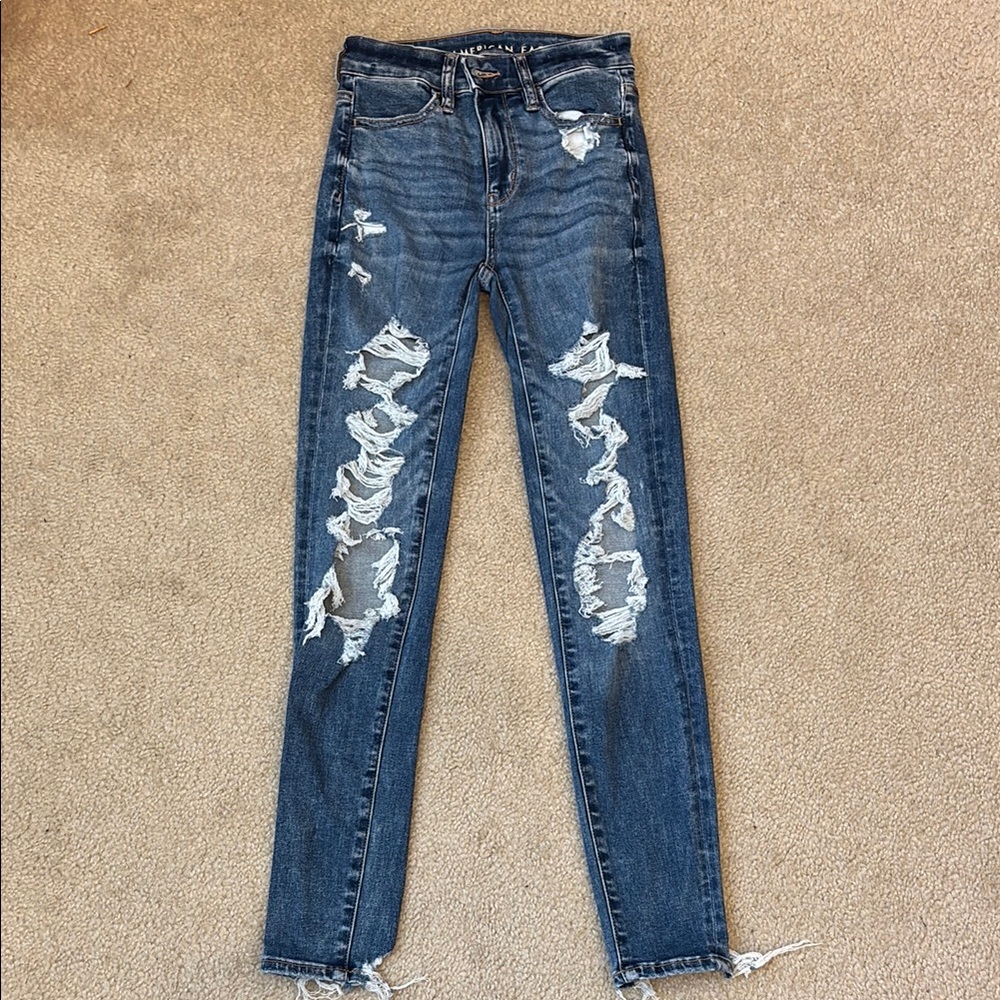 American Eagle Next Level Stretch Hi-Rise Jeggings Distressed Jeans -Size 00 Reg